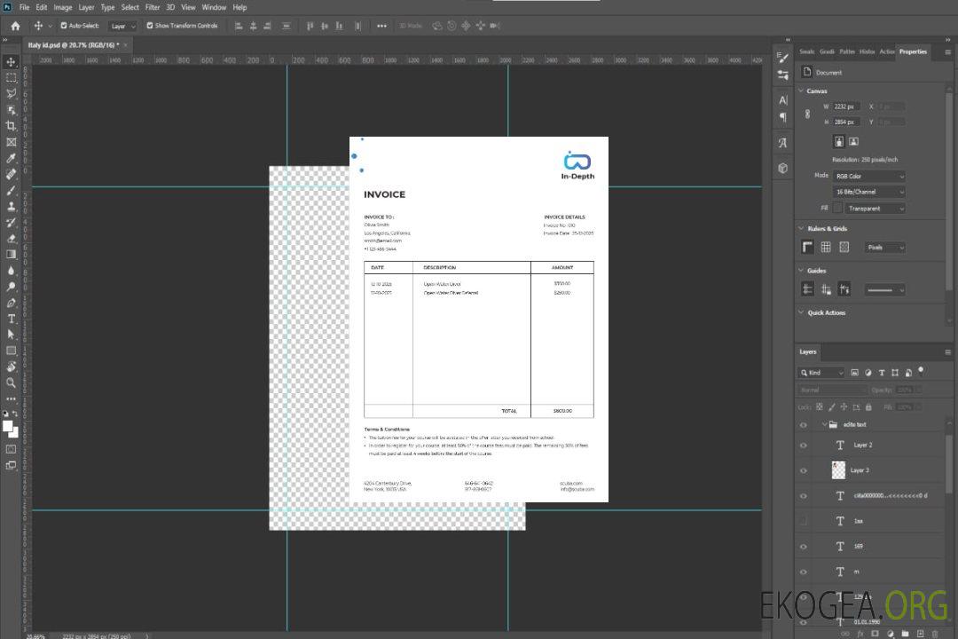 Modèle de facture pour école de plongée sous , marine template